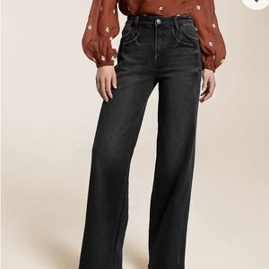 Vervet Blue by Flying Monkey Kris Straight Leg Wide Jeans Black Wash 32x30